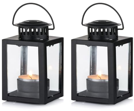 Comphic 2 Pcs Vintage Style Hanging Small Lanterns for Tealight Candle, Tea Light Holders