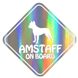 AmStaff On Board Holographischer Aufkleber, Regenbogen-Effekt，Reflektierend, Wasserfest, Personal mit Hunden Aufkleber für Auto und Laptop Dekoration (15cm/5.9 Inch)