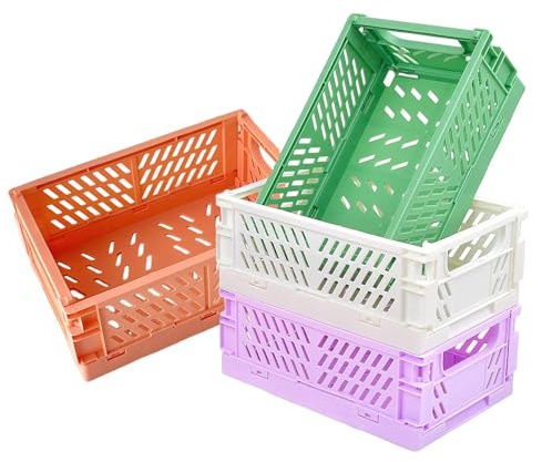 Neuytiky 4 Stück Faltbarer Aufbewahrungskorb,Stabiler Klappkorb,Stapelbar Klappkorb Kunststoff Aufbewahrungskorb für Küche Badezimmer Büro Kinderzimmer Schlafzimmer(25 * 16 * 10cm)
