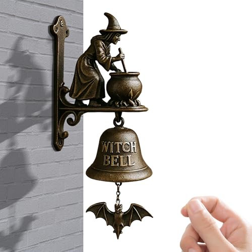 Shopkeepers Bell, Witch Dachshund Doorbell, 7.87in Outdoor Manual Ring, Hangable Decorative Bell, Rustic Charm Design for Home Porch, Housewarmings, Wall Garden, Cottage Shop