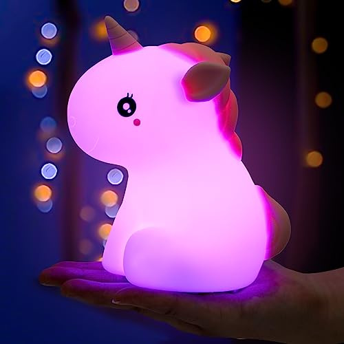 SANKEDOU Unicorn Night Lights for Girls Bedroom, Cute Silicone Kids Night Light, Rechargeable LED Night Lamp Squishy Kawaii NightLights for Baby Nursery Children Toddlers Teen Christmas Girls