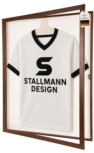 Trikotrahmen mit Drehtür – 'Nussbaum' - Rückwand Weiß | Größe: 90x70cm - von vorne bestückbar - stabile Metallaufhänger - Trikot Rahmen in Landes- & Vereinsfarben - UV-beständiges Acrylglas