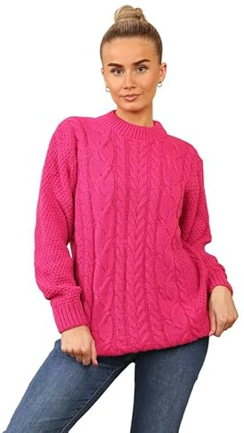 Ladies Cable Knit Jumper – Women’s Chunky Knitted Crew Neck Pullover Sweater, Oversized Warm Vintage Knitwear Top, Soft Long Sleeve Casual Winter Jumper Made in UK (S–L)