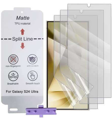 3 Piezas Protector Pantalla Mate para Samsung Galaxy S24 Ultra, TPU Películas de Hidrogel Antirreflejos para Teléfono, Antideslumbrante, Antihuellas [No Vidrio Templado]