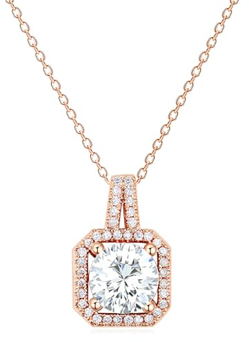 Löb 750 Roségold vergoldet Halskette Eckig Anhänger Zirkonia Stein Weiß Damen Kette Quadrat Steinanhänger Viereck Glitzer Steinchen in Diamant Form