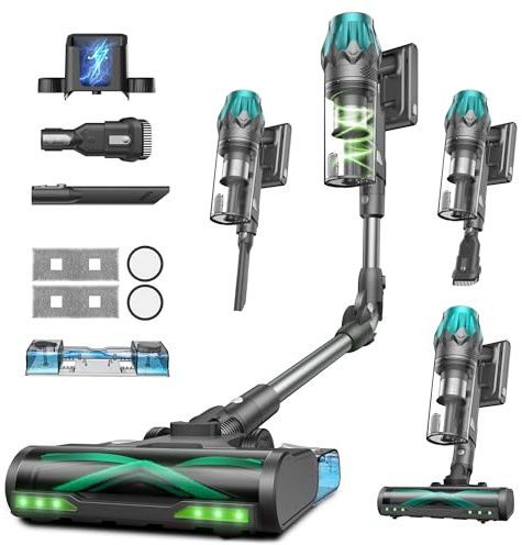 Vexilar V15Max Aspiradora sin Cable 65KPa/60 Min/1,5L, Aspiradora Inalámbrica con Fregona, Antienredos, Fácil Limpieza,Tendencias de Moda, Aspirador Escoba Vertical para Suelos/Alfombras/Pelos/Coche