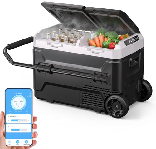 KROAK 40L Kompressor-Kühlbox mit Bluetooth-App, 2 unabhängige Temperaturzonen (-20°C bis +20°C), 12V/24V/230V – inkl. Rollen & Trennwand, leiser Betrieb (45 dB) – ideal für Auto, Caravan, Camping