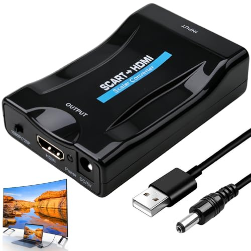 Convertisseur Péritel vers HDMI 720p/1080p Adaptateur Péritel vers HDMI | Plug and Play avec Câble USB pour TV Moniteur Projecteur, Peritel HDMI pour DVD VHS Xbox SCART Audio Vidéo HD