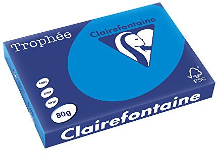 Clairefontaine 1886C - Ries Druckerpapier / Kopierpapier Trophee, intensive Farben, DIN A3, 80g, 500 Blatt, Karibikblau, 1 Ries