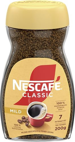 NESCAFÉ CLASSIC Mild, löslicher Bohnenkaffee aus mitteldunkel gerösteten Kaffeebohnen, milder Geschmack & intensives Aroma, koffeinhaltig, 1er Pack (1x200g)