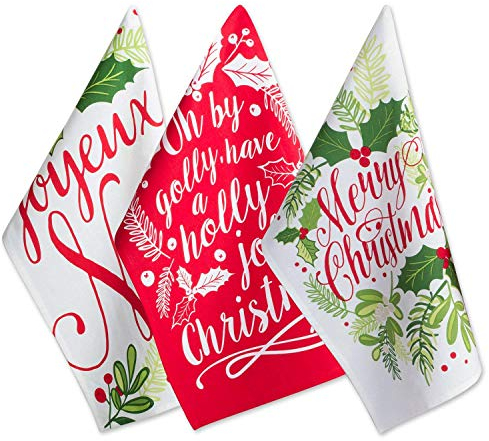 DII Urlaubsküchentücher Weihnachtliche Geschirrtücher zum Backen, Kochen und Unterhaltung, Baumwolle, Stechpalmenmotiv, 18x28, 3