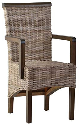 MiaMöbel Armlehnstuhl Rattan 53x98x49 cm Landhausstil Massivholz Rattan Mahagoni Grau