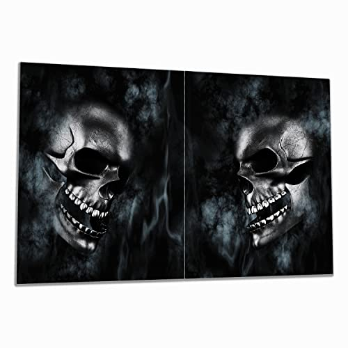 Wallario Herdabdeckplatte/Spritzschutz aus Glas, 2-teilig, 80x52cm, für Ceran- und Induktionsherde, Rauchende Schädel