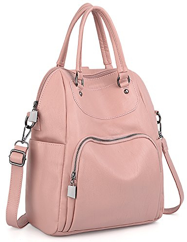 UTO Zaino Donna Capiente e Multipli Modi -Borse a Zainetto/Borsa a Tracolla/Borsa a Mano con Tracolla rimovibile e Tante tasche Backpack per lavoro, viaggio, scuola in Pelle Sintetica Rosa