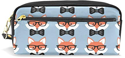 WowPrint Federmäppchen mit süßem Fuchs-Gesicht, große Kapazität, Reißverschluss, PU-Leder Federmäppchen, multifunktional, Schreibwaren, Kosmetik