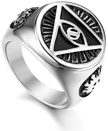 Flongo Herrenring Männer Ringe Siegelring Bandring, Edelstahl Biker Siegel Ring Auge der Vorsehung Eye of Providence All-Seeing Eye of God Pyramid Silber Daumenring Schmuck Herren-Accessoires