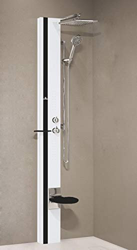 Colonna Doccia Novellini Line 1 Idromassaggio Idro Attrezzata Miscelatore Meccanico Colore Argento Fascia Mensola Sedile Nero Opaco Misura 22x57,5xH215 cm