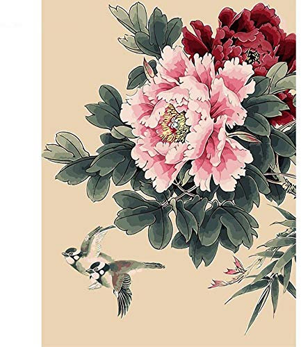 Puzzle Adulte Classique 1500 Pièces Fleurs Roses Et Rouges Et 2 Oiseaux Fait De Planche De Bois Ne Sera Pas Déformé