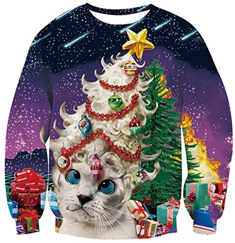 Ahegao Unisex Hilarious Ugly Christmas Sweatshirts Green Trees Red Fire Navy Blue Starry Space Vacation Clothes Graphics Guys Bro Funny Personalized Xmas Wear Festival Pullover Sweater M, Navy, Medium
