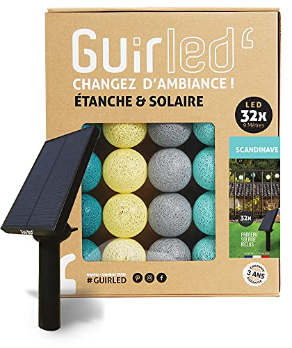 GuirLED - Außengirlande mit Lichtkugeln LED-Guinguette - Wasserdicht IP55 - Hocheffizientes Solarpanel - Automatisches EIN/AUS - 32 Kugeln 6 m- Skandinavisch