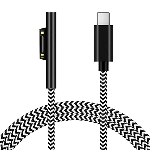 Sisyphy Nylon Braided Surface Connect to USB-C Charging Cable (6ft Zebra), Requires 45W 15V/3A USB-C Charger PD Power Supply, Compatible with Microsoft Surface Pro7/6/5/4/3 Go 3/2/1 Laptop