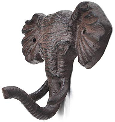 Geenite Antiqued Reproduction Cast Iron Elephant Head Single Hook Hanger Animal Shaped Coat Hat Hooks Heavy Duty Iron Art Decorative 1 pc
