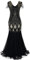 Feynman Damen 1920er Jahre Abendkleid V-Ausschnitt Pailletten Perlen Fransen Kleid, Retro Lange Glitzer Party Kleider Sexy Langarm Maxikleid Elegant Cocktailkleider Party Hochzeit