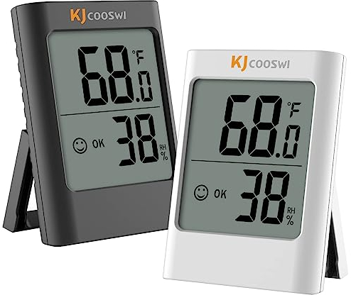 Humidity Gauge, 2 Pack Indoor Thermometer for Home Digital Hygrometer Room Thermometer and Humidity Gauge with Temperature Humidity Monitor AAA Battery Powered(Color: Black and White)