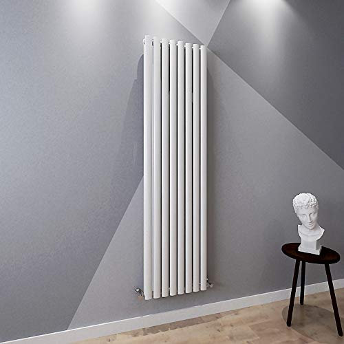 Acezanble∣White Radiators Double Oval Column Panels Vertical 1800mm Tall Radiator Centre Heating for Bathroom Kitchen Living Room Small Large Average