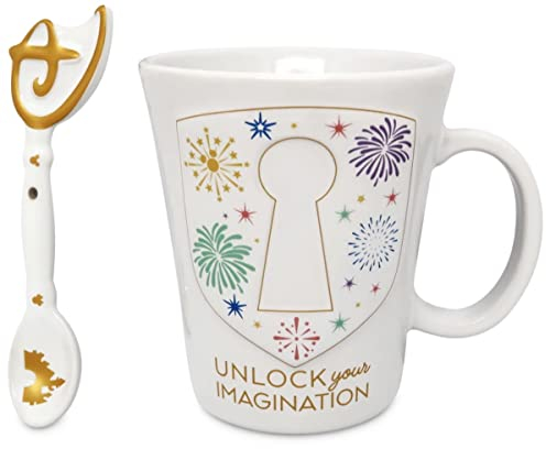 Disney Parks Exclusive - Taza de café de cerámica - Desbloquea tu imaginación con cuchara en forma de llave