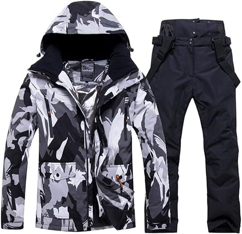 HOTIAN Herren Schneeanzug Herren Ski Jacke und Hosen Set Winter Warme Schnee Skifahren Sätzefür Wandern Klettern Isoliertes Snowboarden black+black M