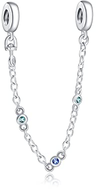 Annmors Charm Triple Blue Stone Safety Chain Anhänger 925 Sterling Silber Pendant Bead with Cubic Zirconioa für Chamilia und europäische Armbänder und Halskette