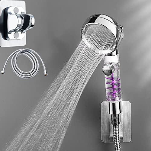 Handheld Power Shower Head,Vortex Shower Head with ON/Off and Pause Switch,Removable Propeller Driven Shower Head,Water Saving 360 Power Shower Head,Hydro Jet Shower Head (Silver shower head)