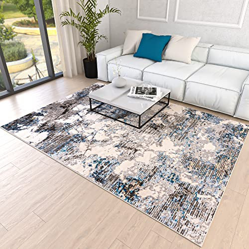 Mazovia Abstraktes Vintage Designer Teppich - Kurzflor - Weich Teppich für Wohnzimmer, Esszimmer - ÖKO-TEX Wohnzimmerteppich - Teppiche Beige Blau Grau 200 x 300 cm
