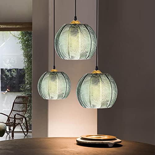 KOSHSH Lámparas Colgantes para Cocina,Lámparas Colgantes de Cristal con Pantalla Verde,Lámparas de Techo Modernas para Dormitorio Cocina salón Restaurante Bar (3 Heads)