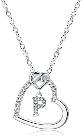 TINGN Kette mit Buchstaben Kette Silber - Personalisierte Kette Silber Kette mit Buchstaben Kette Damen Herz Silber Kette Mädchen Geschenke Kette mit Buchstaben P Halskette Damen Silber Schmuck
