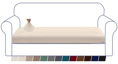 Granbest High Stretch Sofa Sitzkissenbezug Superweicher Sofa Sitzbezug Sitzkissenschutz Jacquard Spandex Stoff mit Elastischer Unterseite(4 Sitzer,Beige)