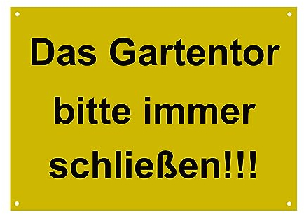 Hinweis Schild - Das Gartentor bitte immer schließen - Warnschild aus Kunststoff - Graviertes Schild in verschiedenen Größen (Gelb)