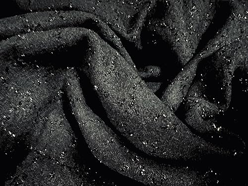Jacquard-Stoff, metallisch, Wolle, Meterware, Lurex-Karo-Design, Schwarz auf Schwarz