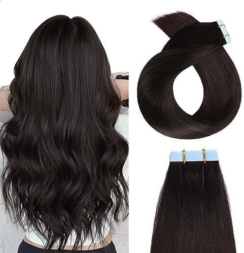 YILITE Tape Extensions Echthaar, Natürliches Schwarz 60cm 20 Stück 50g Tape in Extensions Echthaar Invisible Seidig Gerade Skin Weft Tape Ins Natürlich Erweiterungen (60cm #1b Natürliches Schwarz)