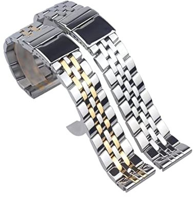 TEMKIN 18 mm 20 mm 22 mm 24 mm Edelstahlarmband for Breitling-Uhrenarmband Herrenarmband Druckknopf mit verstecktem Verschluss Logo an (Color : Silver, Size : 20mm)