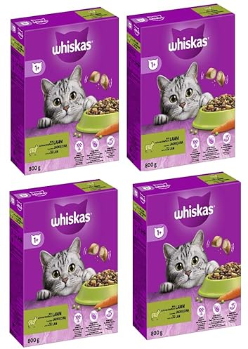WHISKAS Karton Trocken 1+ Katzenfutter Katzentrockenfutter (4X 800g, Lamm)