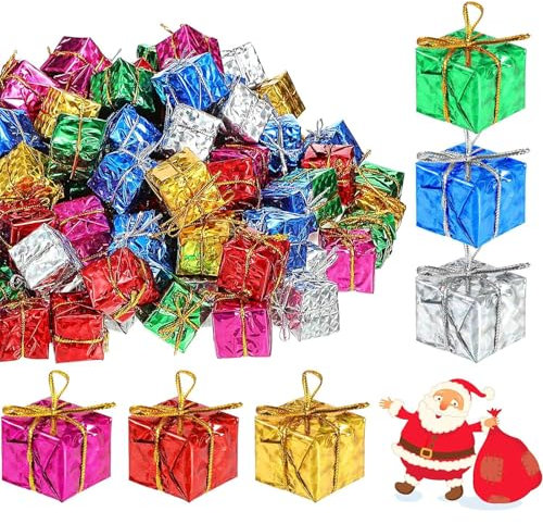 KIPTVO 24PCS Christmas Mini Gifts Box Ornaments, Christmas Tree Decor Hanging Gift Box Christmas Ornaments, Decoration Presents Suitable for Indoor Outdoor Hanging Decoration