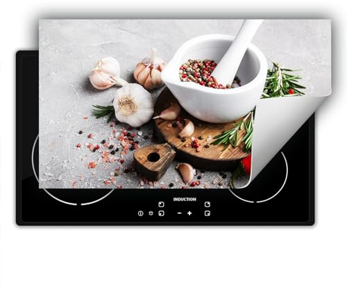 SMTDeco herdabdeckplatte Induktionsmatte herdabdeckung ceranfeld abdeckplatten für ceranfelder induktionskochfeld schutzmatte 90x52 cm Gewürze weiß
