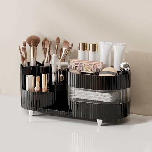 MUUKAIII Organizzatore di Trucco, Scomparti multipli Organizzatore Cosmetici Girevole, per Pennelli, Eyeliner, Rossetto in Camera da Letto, Bagno - Nero Mistero