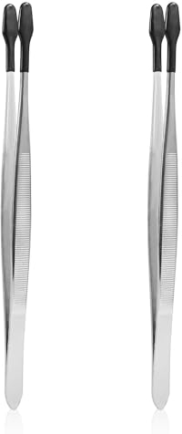 2pcs Pincette à Embout en Caoutchouc, Pince à Épiler en Caoutchouc en Acier Inoxydable Pince à Épiler de Pierres Précieuses pour l'Artisanat de Perles et la Fabrication de Bijoux (Noir)