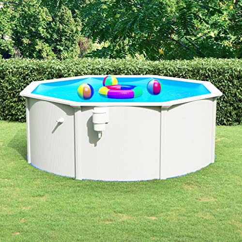 Piscina con Pared de Acero 360x120 cm Blanco, Pared con Color:Blanco