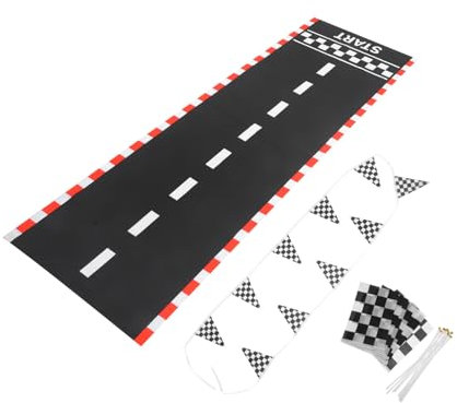 KONTONTY Racing Flag Kit 1 Set for Racing Car Party Decorations Race Track Floor Runner Abs Fabric for Halloween Theme Party