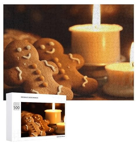 Jigsaw Puzzles 500 PCS Candles And Gingerbread Men Puzzles Jigsaw Puzzles Personalized Picture Puzzle Custom Puzzles from Photos Wooden Puzzle for Adults Classic Jigsaw Puzzle for Family Wedding Birth