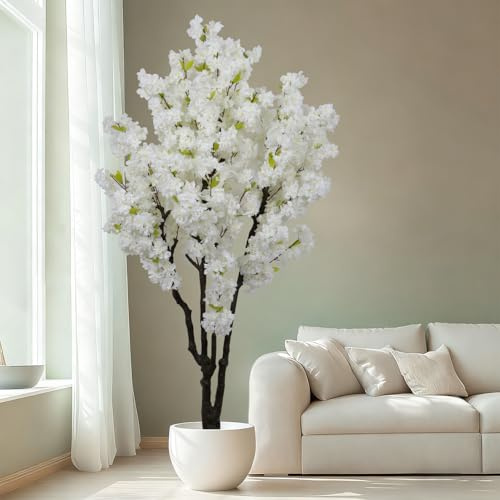 Celestdeco 6ft Tall Artificial White Cherry Blossom Tree